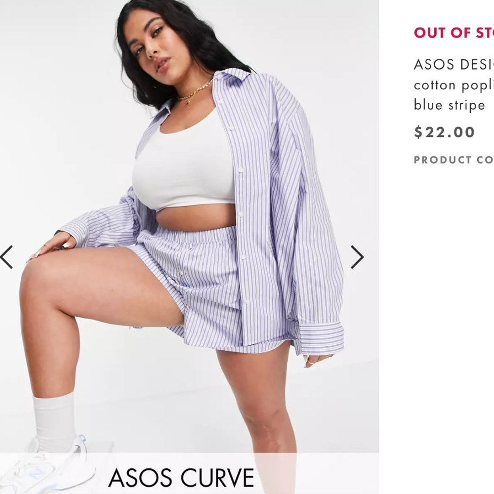 ASOS DESIGN Curve oversized cotton poplin boxer short in blue stripe